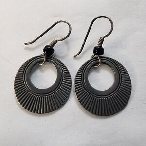 Silver with Single Black Bead Earrings